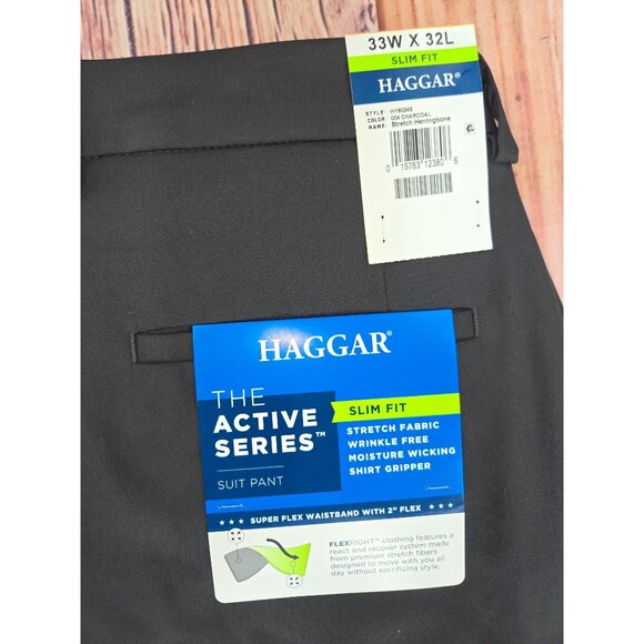 Haggar Mens The Active Series Slim Fit Suit Pant 33W X 32L Stretch Herringbone - Picture 4 of 10